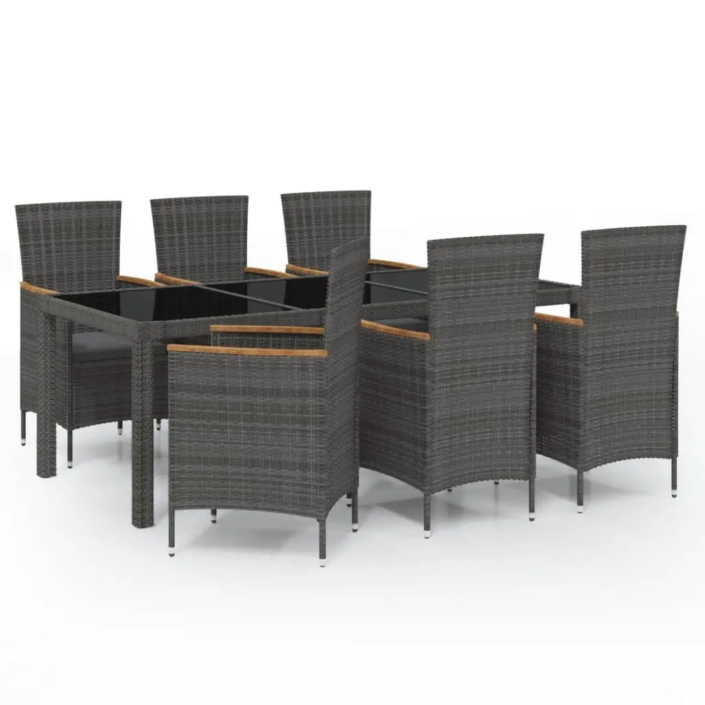 7 Piece Outdoor Dining Set with Cushions Poly Rattan Black and Grey 3094937 - Furniture