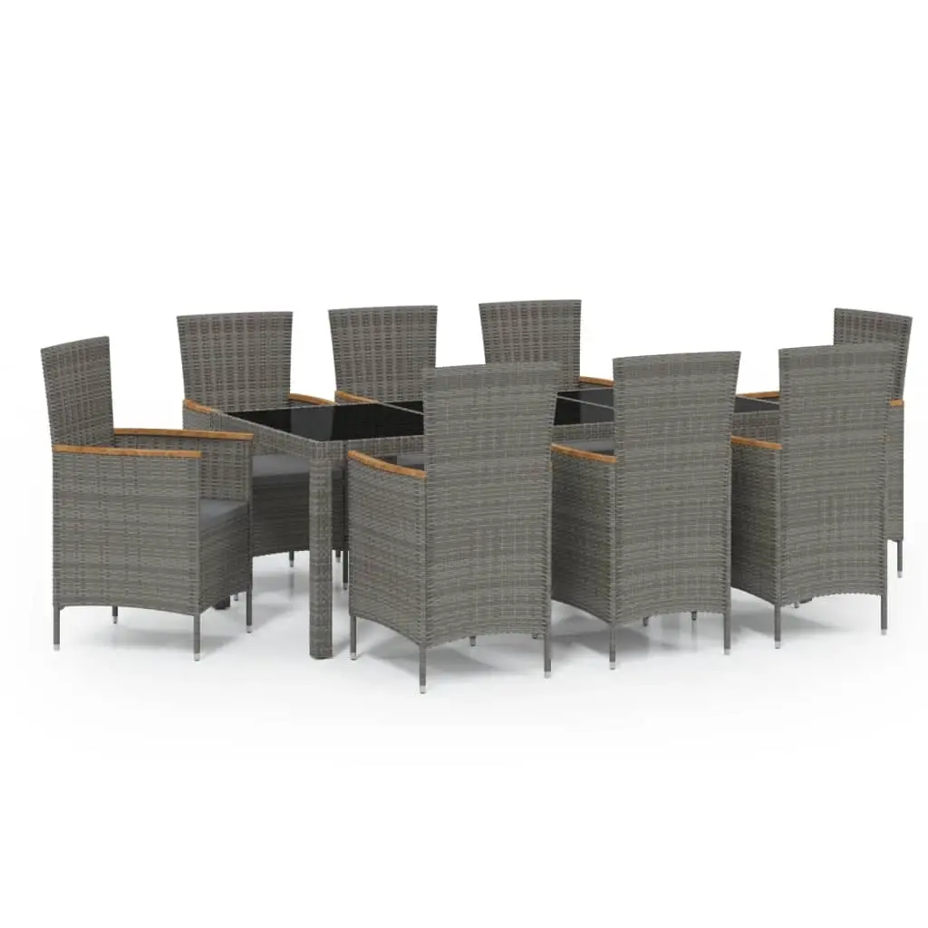 9 Piece Outdoor Dining Set with Cushions Poly Rattan Grey 3094938 - Furniture