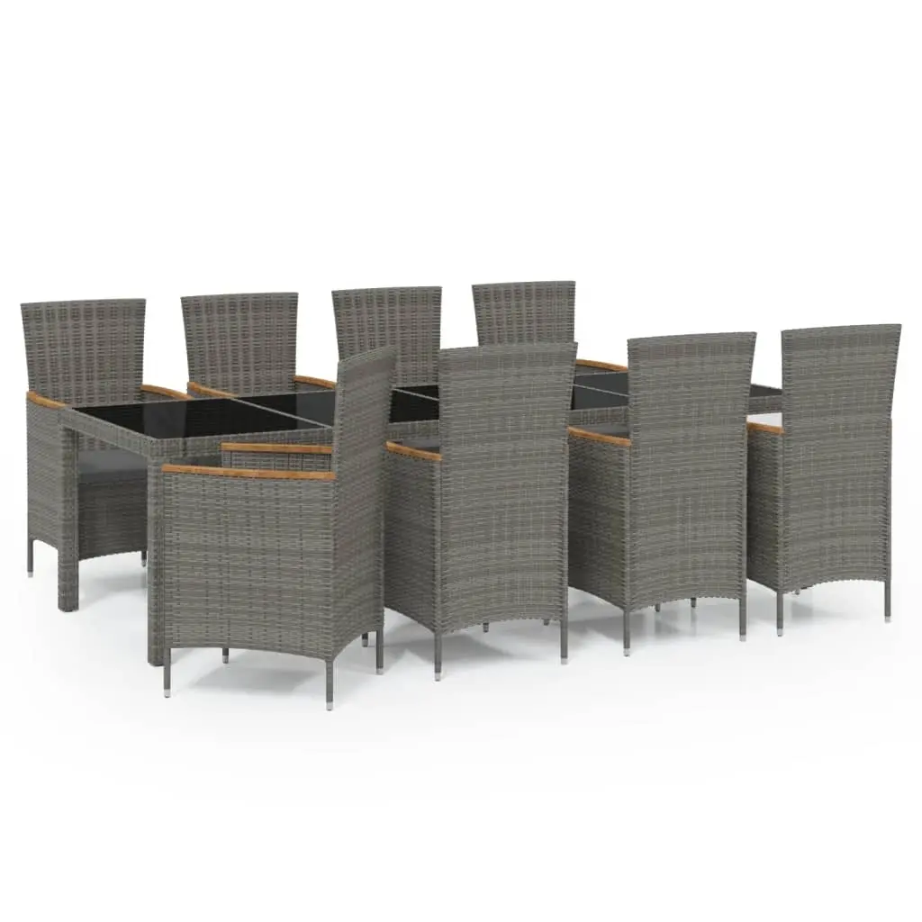 9 Piece Outdoor Dining Set with Cushions Poly Rattan Grey 3094939 - Furniture
