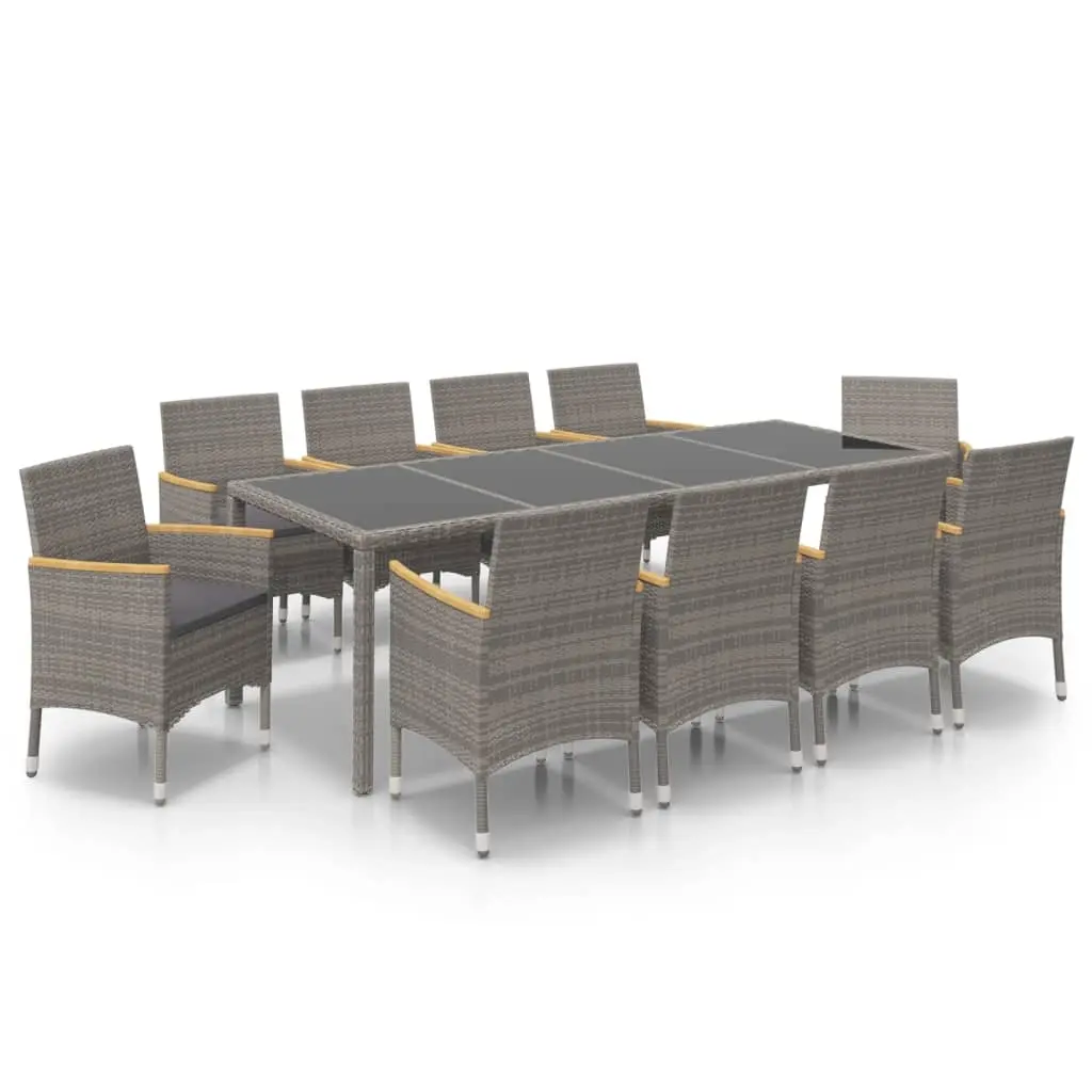 11 Piece Outdoor Dining Set with Cushions Poly Rattan Black and Grey 3094940 - Furniture