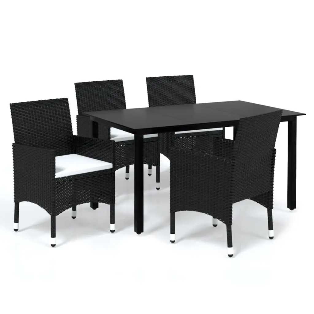 5 Piece Garden Dining Set with Cushions Poly Rattan Black 3094975 - Furniture