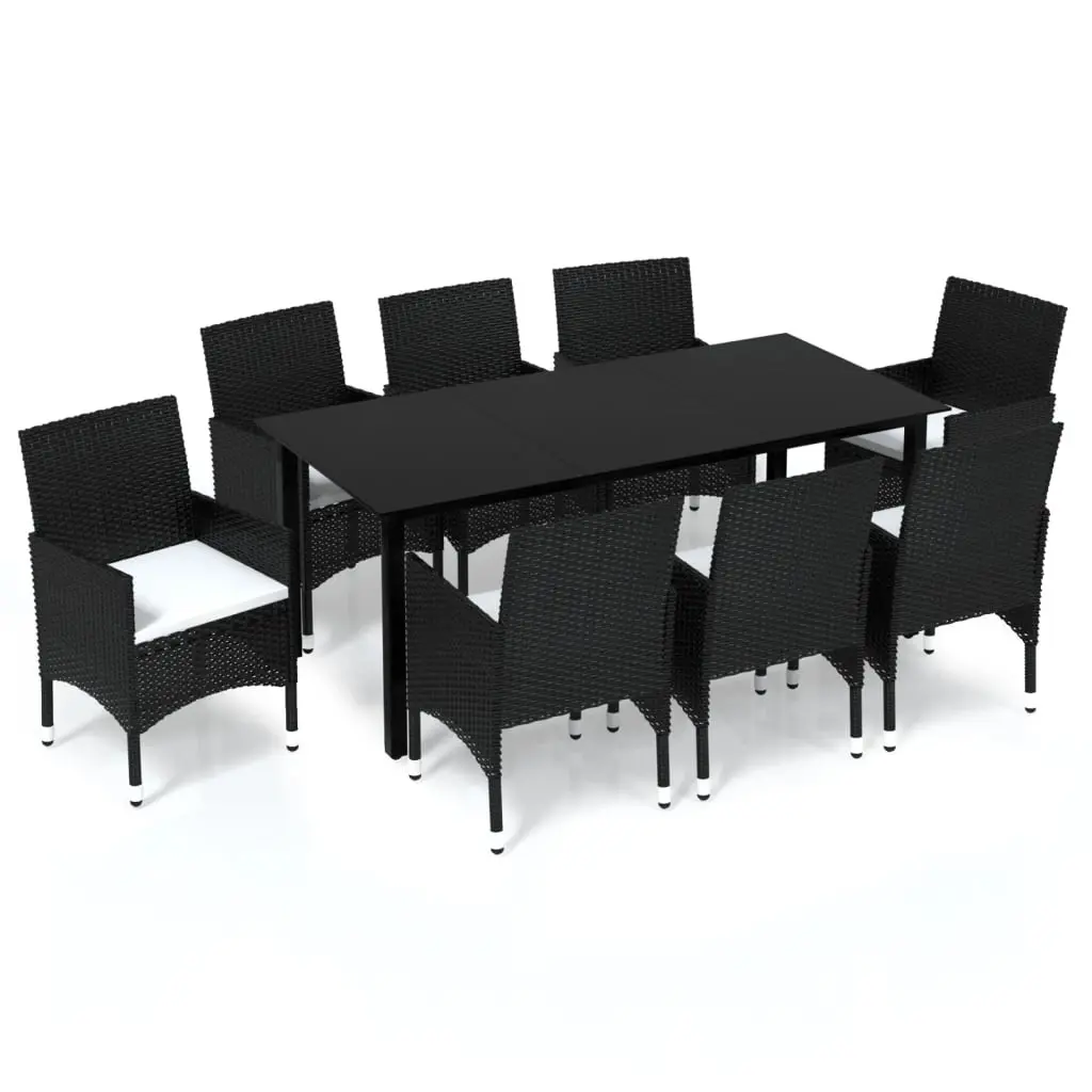 9 Piece Garden Dining Set with Cushions Poly Rattan Black 3094978 - Furniture