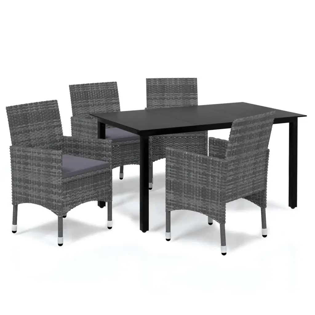 5 Piece Garden Dining Set with Cushions Poly Rattan Grey 3094981 - Furniture