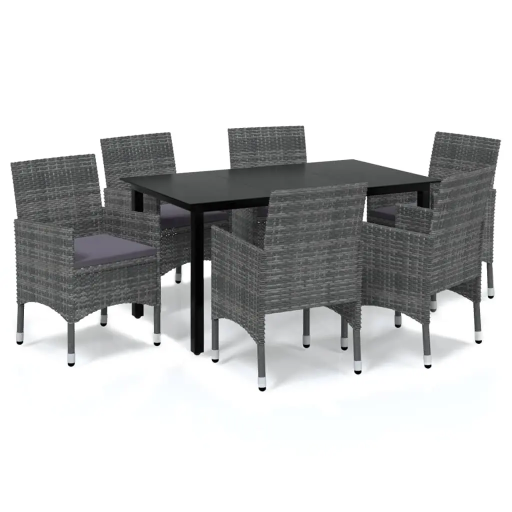 7 Piece Garden Dining Set with Cushions Poly Rattan Grey 3094982 - Furniture