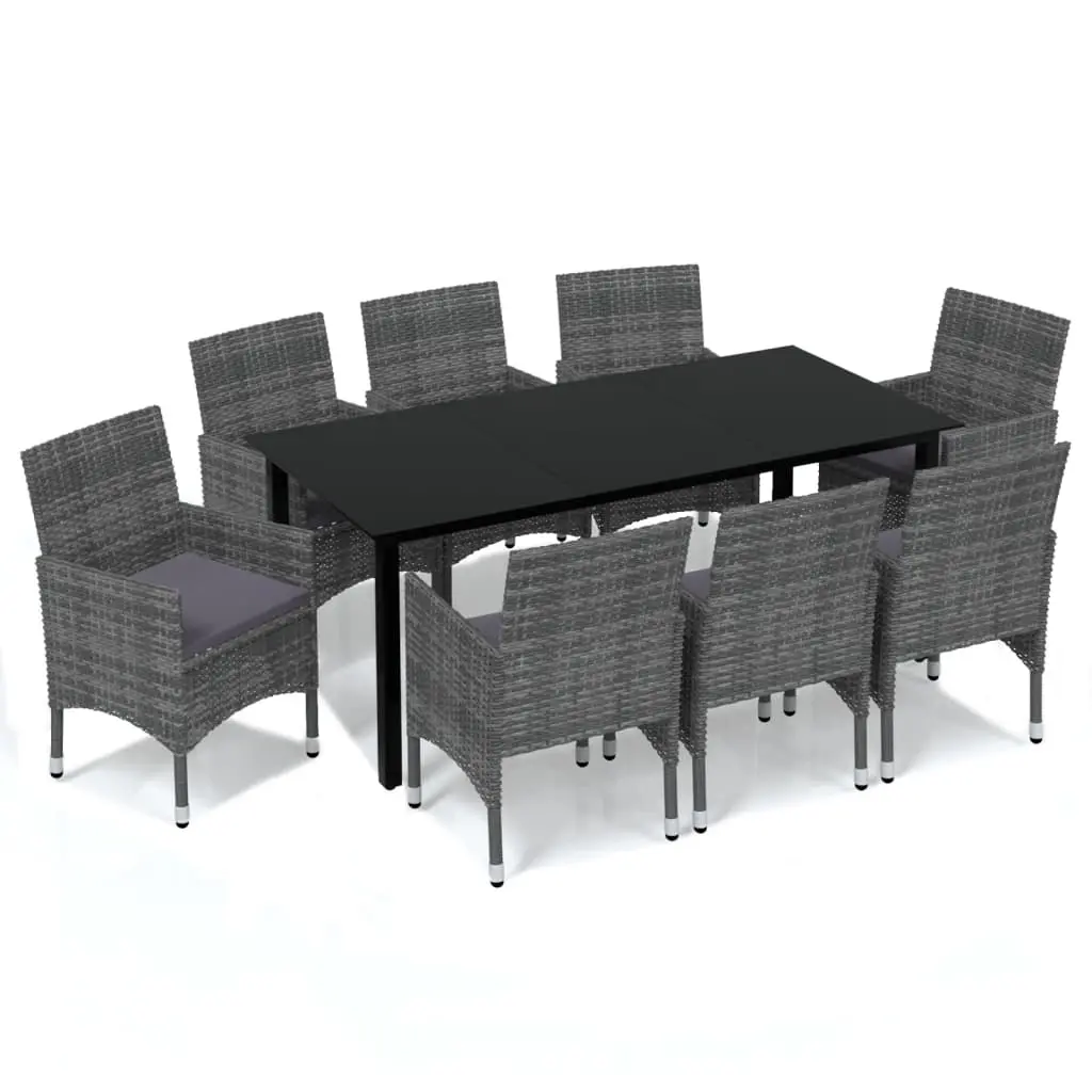 9 Piece Garden Dining Set with Cushions Poly Rattan Grey 3094984 - Furniture
