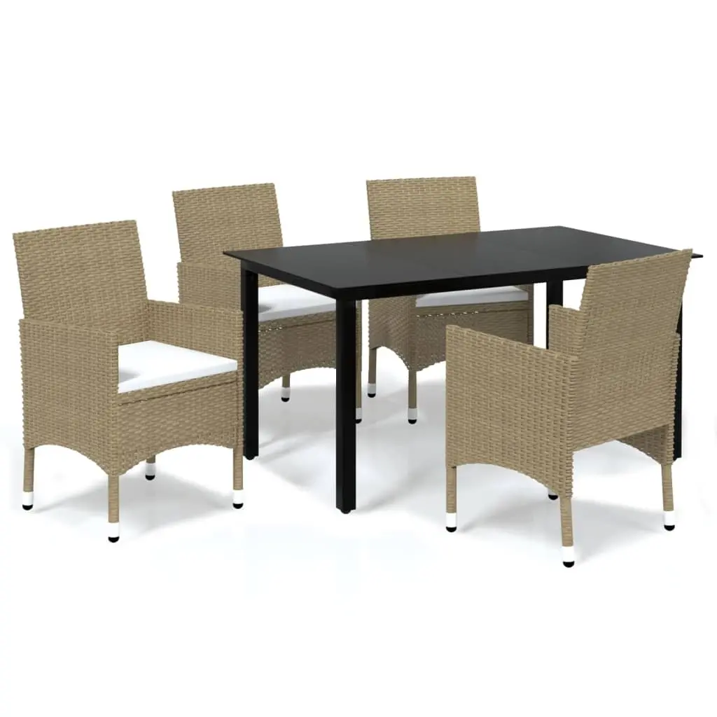 5 Piece Garden Dining Set with Cushions Poly Rattan Beige 3094987 - Furniture