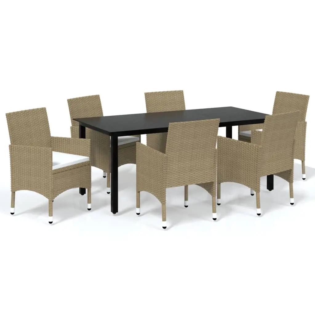 7 Piece Garden Dining Set with Cushions Poly Rattan Beige 3094989 - Furniture