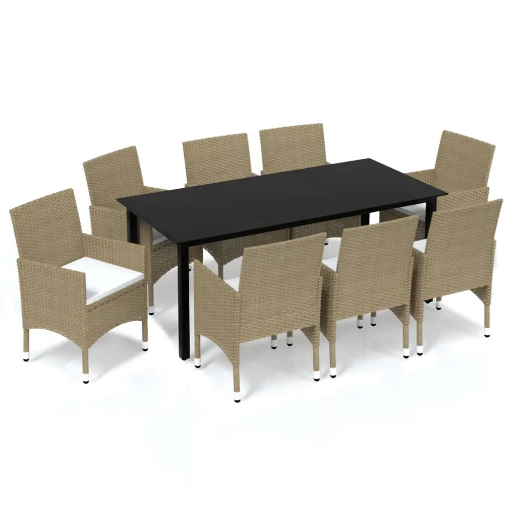 9 Piece Garden Dining Set with Cushions Poly Rattan Beige 3094990 - Furniture