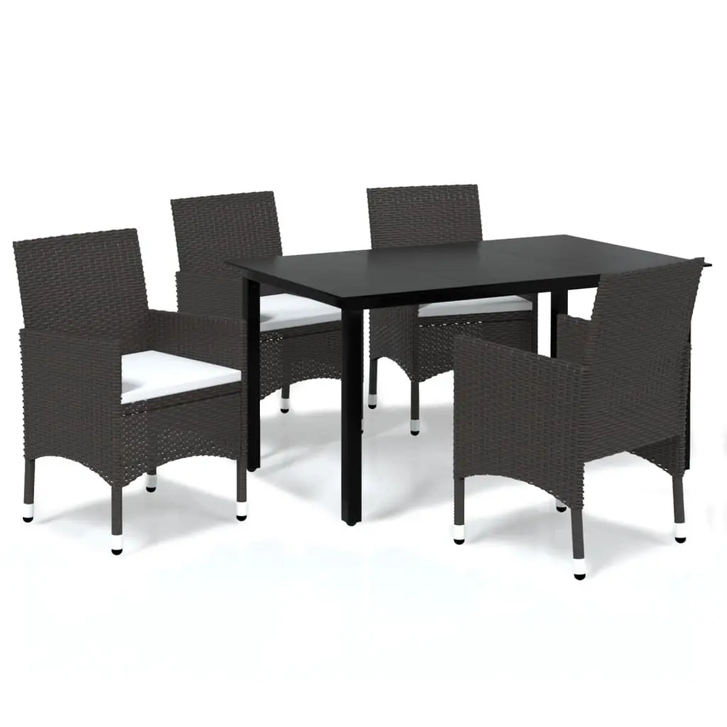 5 Piece Garden Dining Set with Cushions Poly Rattan Brown 3094993 - Furniture