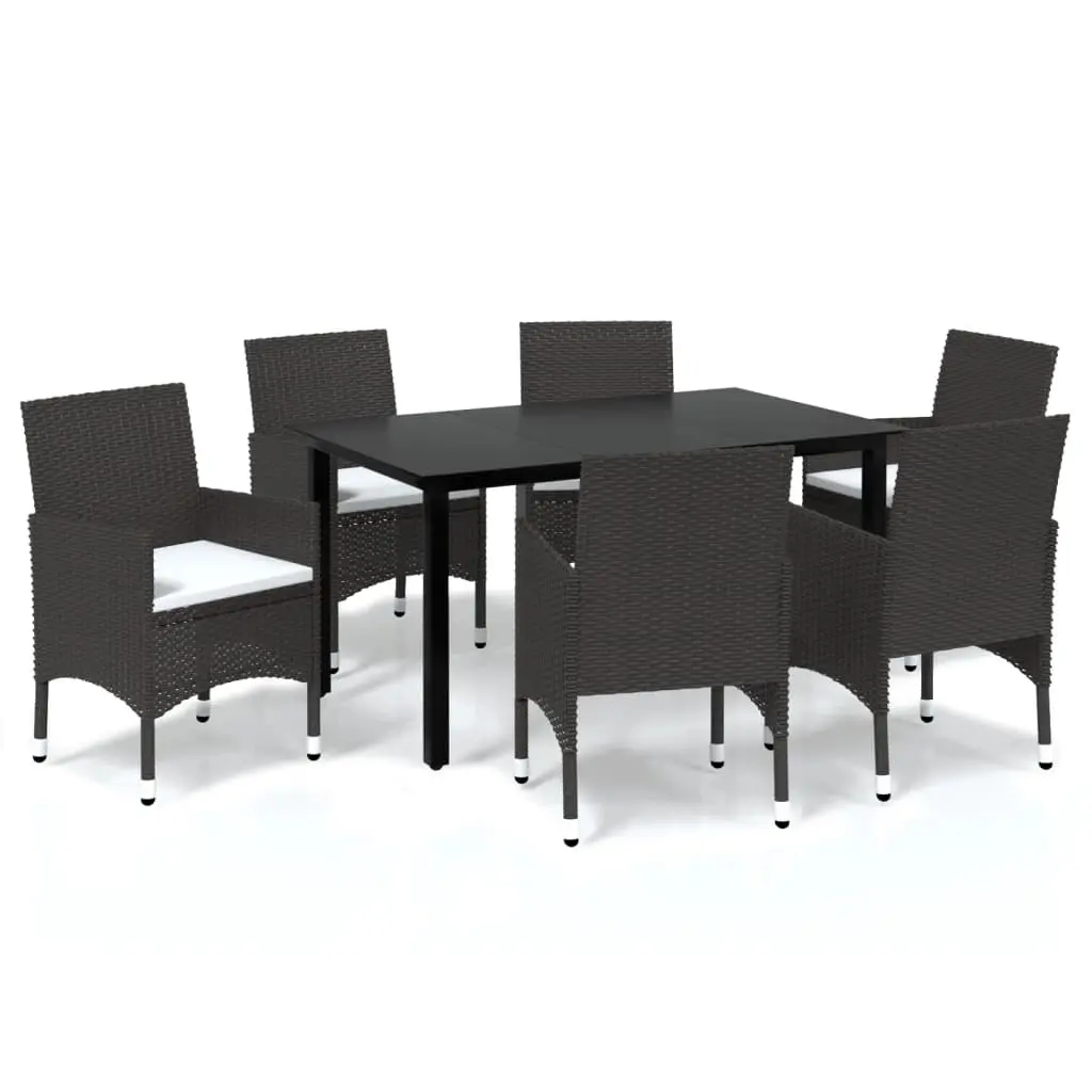 7 Piece Garden Dining Set with Cushions Poly Rattan Brown 3094994 - Furniture