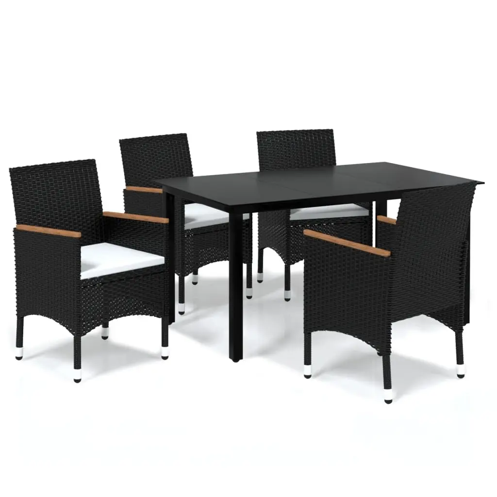 5 Piece Garden Dining Set with Cushions Poly Rattan Black 3094999 - Furniture