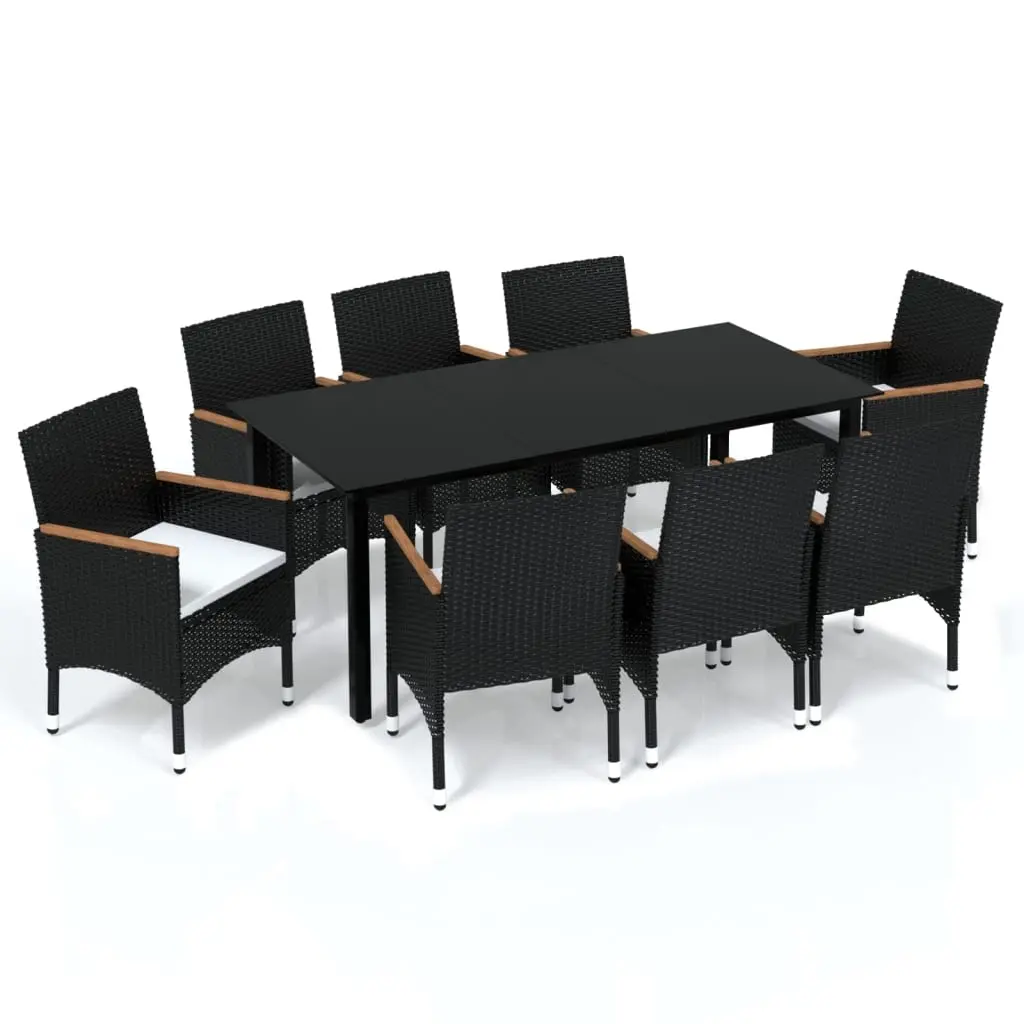 9 Piece Garden Dining Set with Cushions Poly Rattan Black 3095002 - Furniture