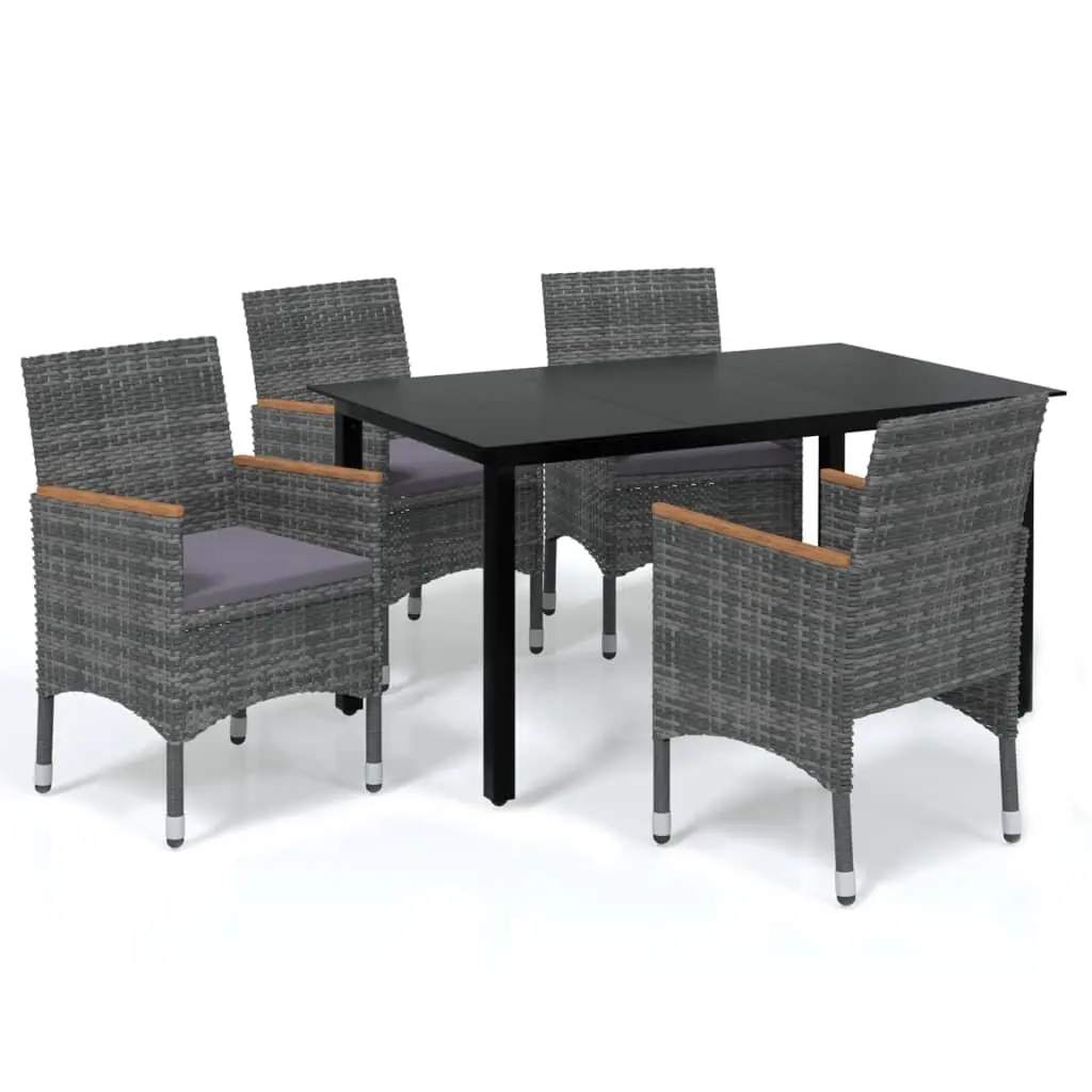 5 Piece Garden Dining Set with Cushions Poly Rattan Grey 3095005 - Furniture