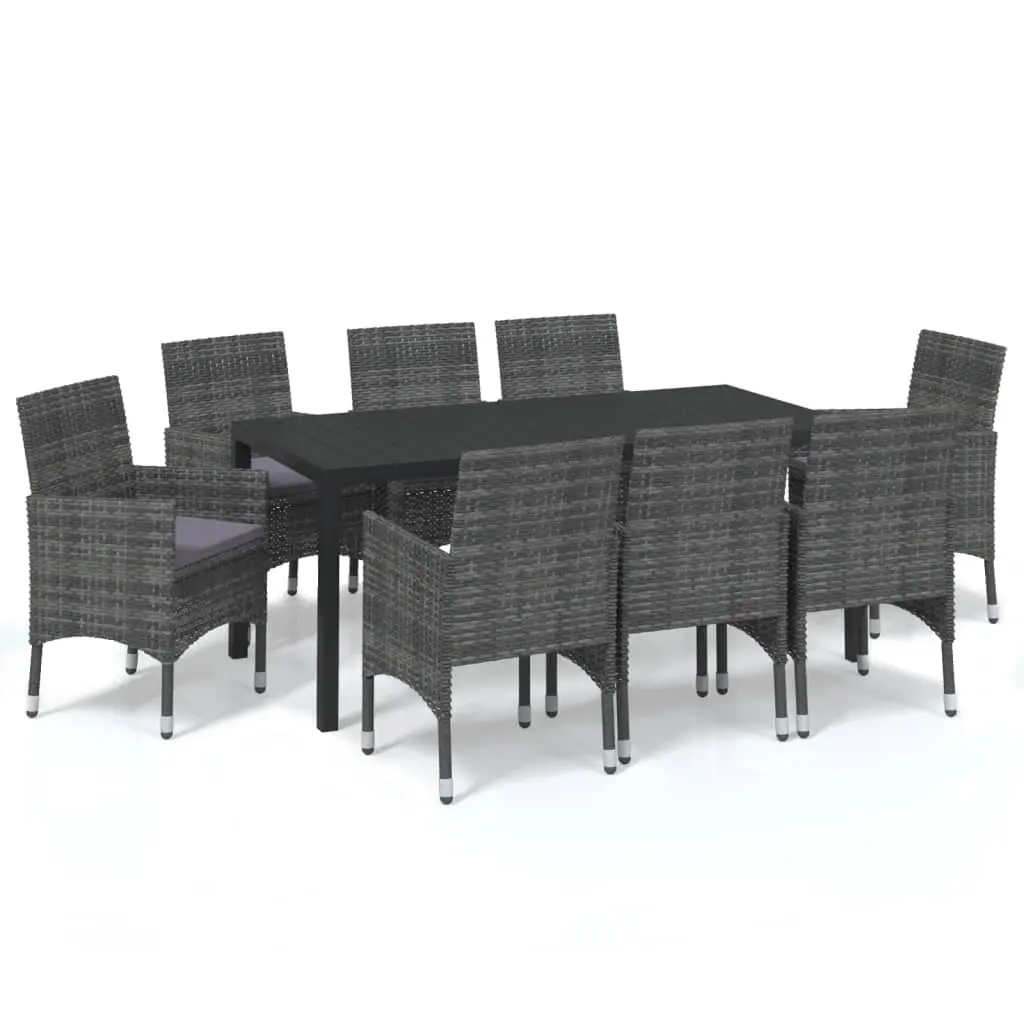 9 Piece Garden Dining Set with Cushions Poly Rattan Grey 3095026 - Furniture
