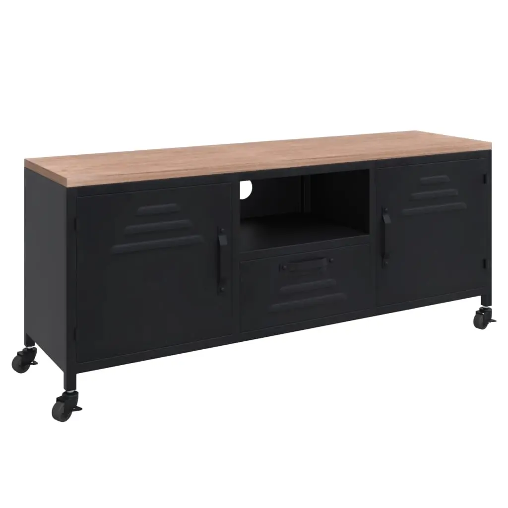 TV Cabinet Black 110x30x43 cm Iron and Solid Wood Fir 340766 - Furniture