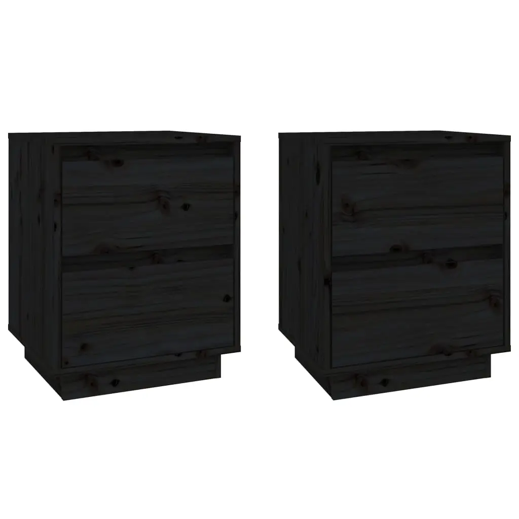 Bedside Cabinets 2 pcs Black 40x35x50 cm Solid Wood Pine 813324 - Furniture