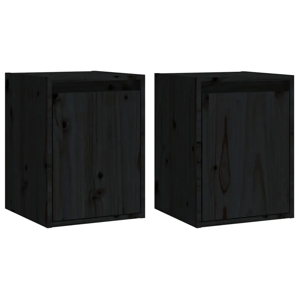 Wall Cabinets 2pcs Black 30x30x40 cm Solid Wood Pine 813484 - Furniture