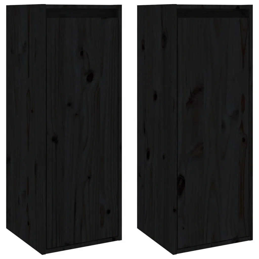 Wall Cabinets 2 pcs Black 30x30x80 cm Solid Wood Pine 813504 - Furniture