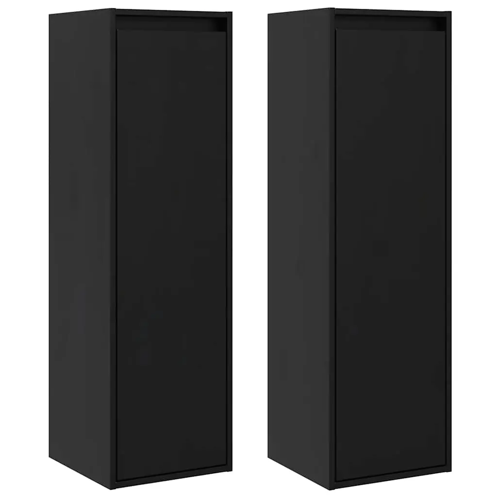 Wall Cabinets 2 pcs Black 30x30x100 cm Solid Wood Pine 813514 - Furniture
