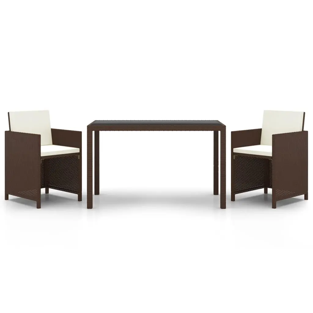 3 Piece Garden Dining Set with Cushions Poly Rattan Brown 3095492 - Furniture