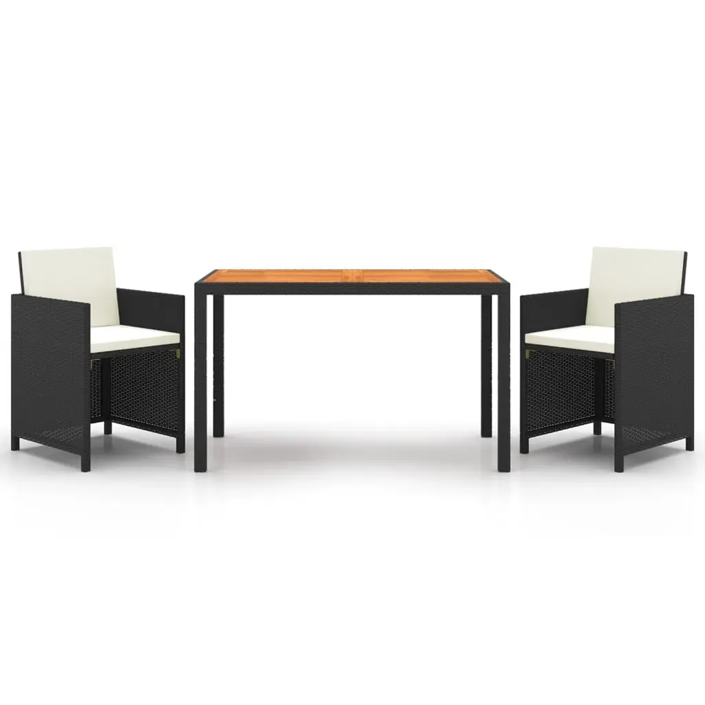 3 Piece Garden Dining Set with Cushions Poly Rattan Black 3095497 - Furniture