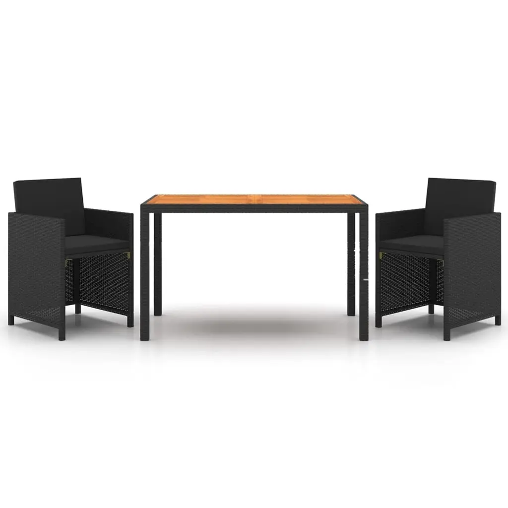 3 Piece Garden Dining Set with Cushions Poly Rattan Black 3095498 - Furniture