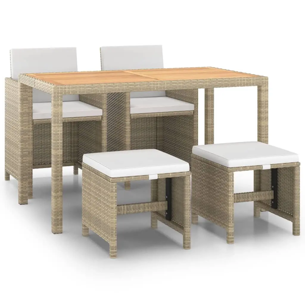 5 Piece Garden Dining Set with Cushions Poly Rattan Beige 3095501 - Furniture