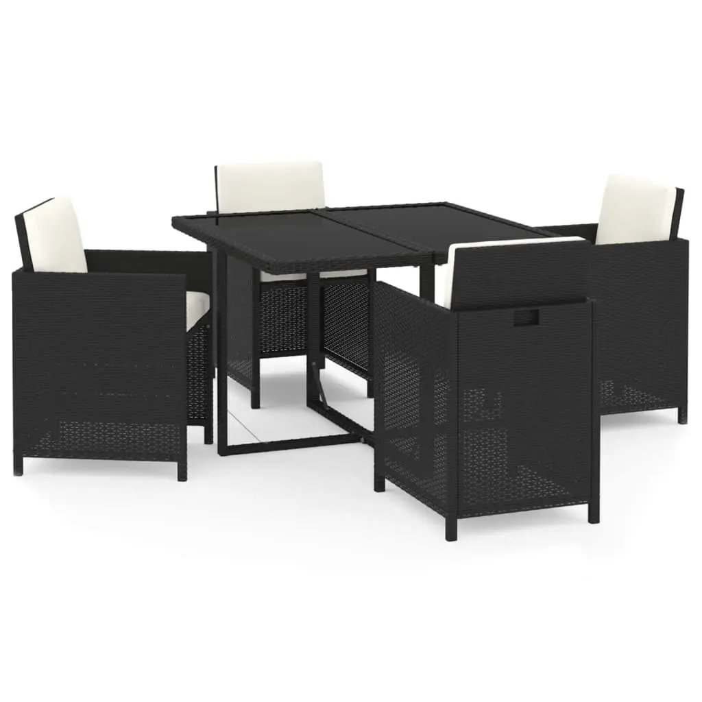 5 Piece Garden Dining Set with Cushions Poly Rattan Black 3095503 - Furniture