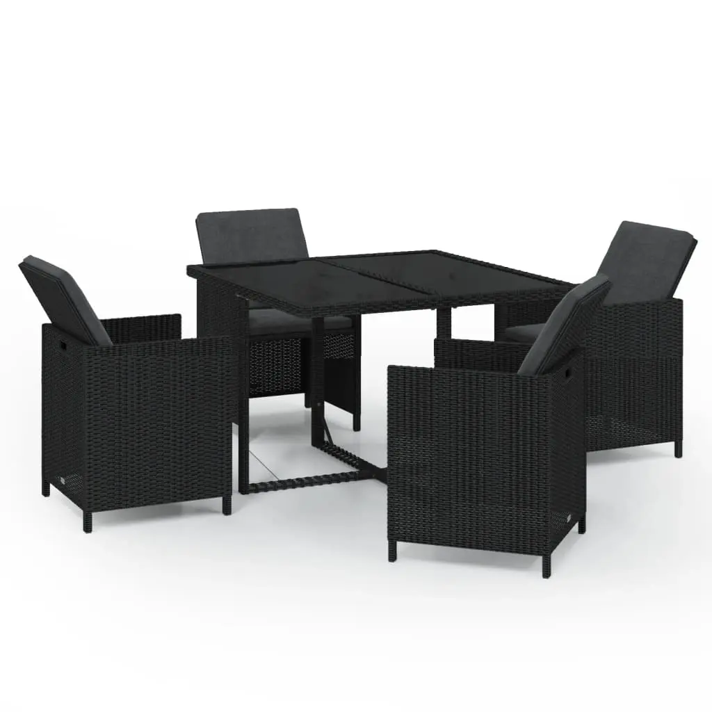 5 Piece Garden Dining Set with Cushions Poly Rattan Black 3095504 - Furniture