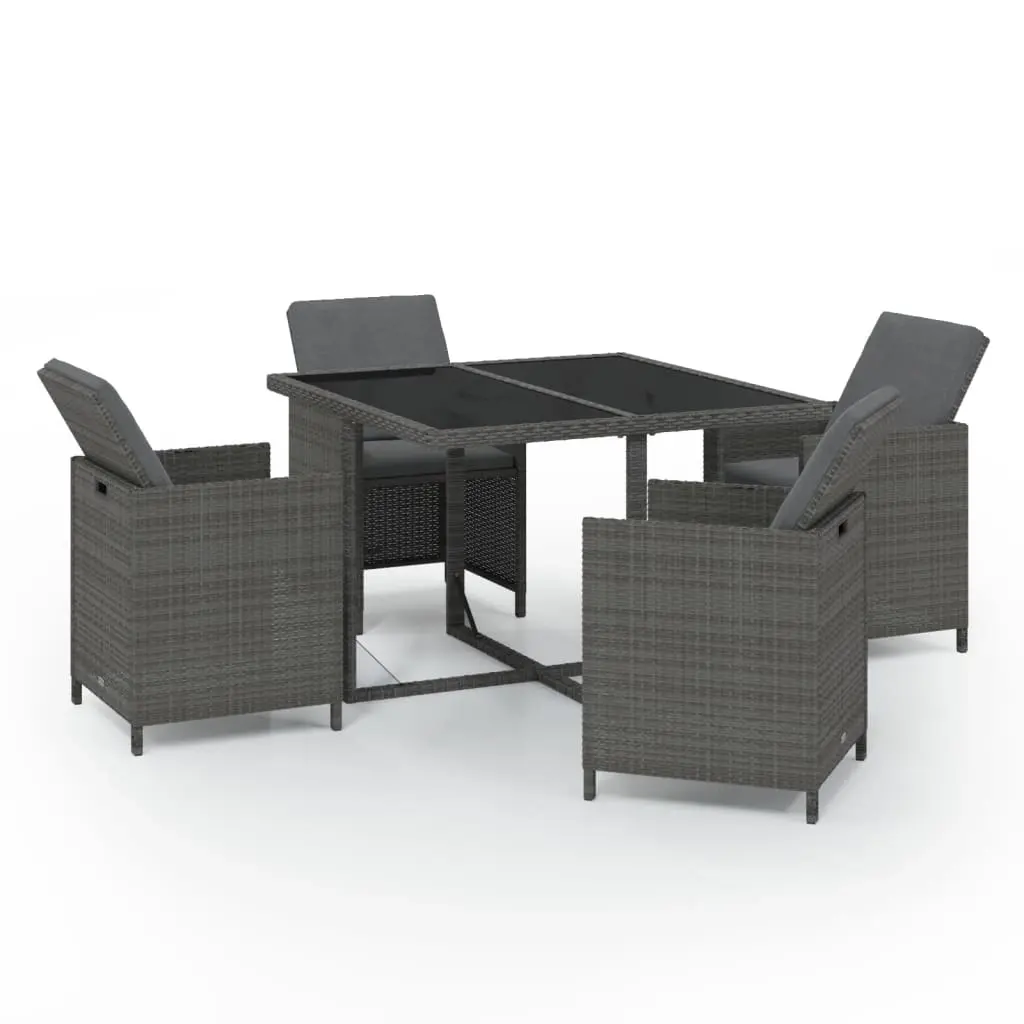 5 Piece Garden Dining Set with Cushions Poly Rattan Grey 3095509 - Furniture