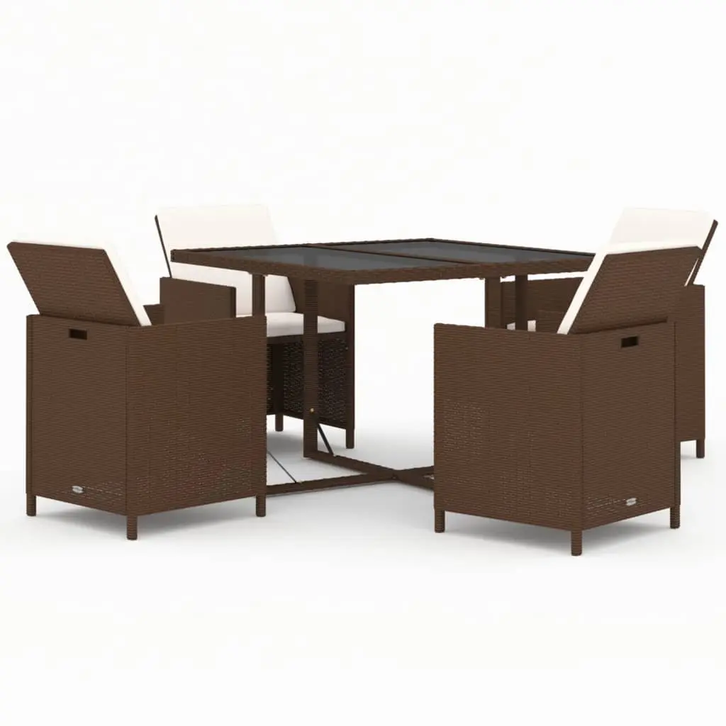 5 Piece Garden Dining Set with Cushions Poly Rattan Brown 3095512 - Furniture