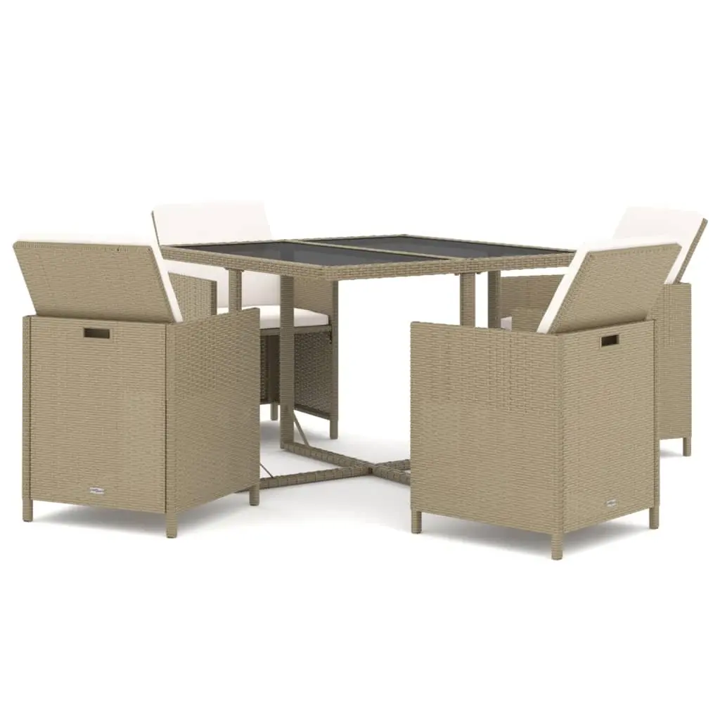 5 Piece Garden Dining Set with Cushions Poly Rattan Beige 3095515 - Furniture
