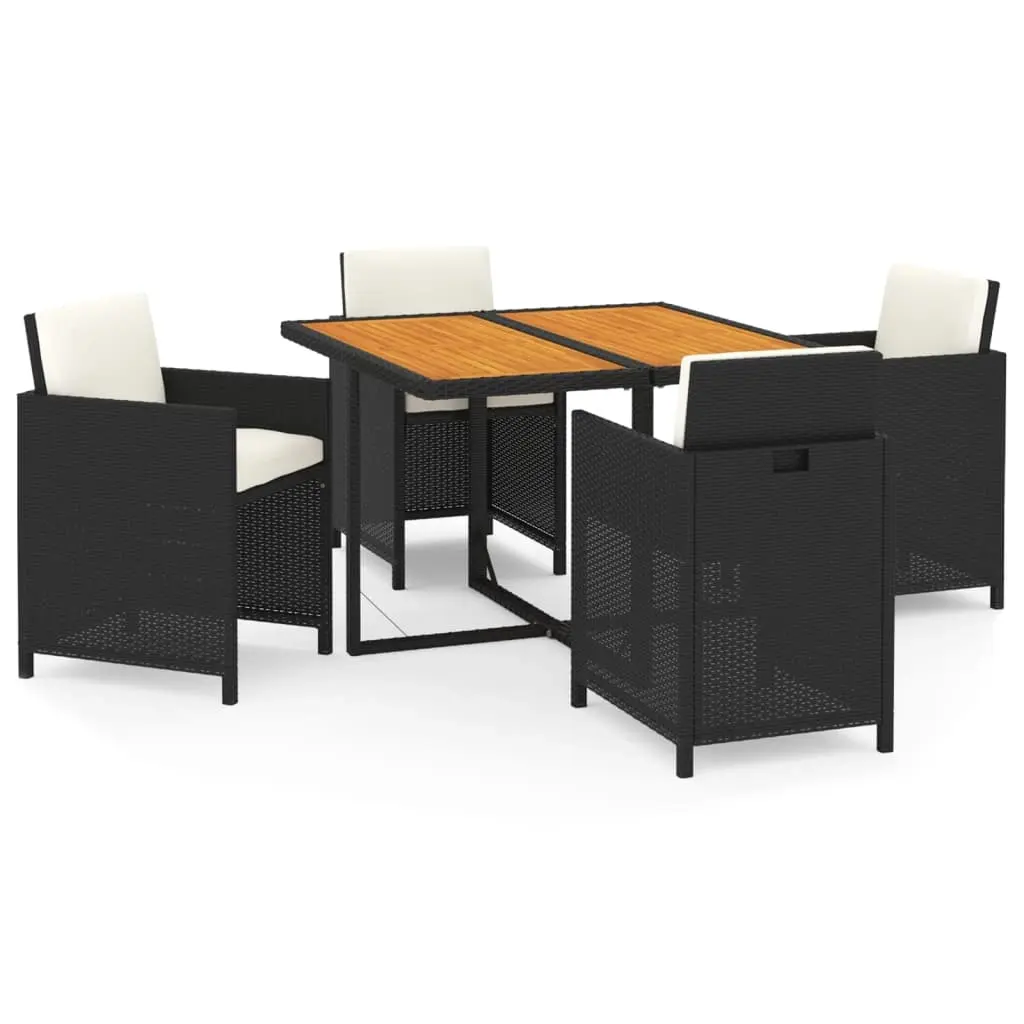 5 Piece Garden Dining Set with Cushions Poly Rattan Black 3095518 - Furniture