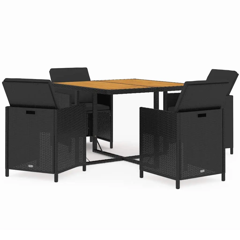 5 Piece Garden Dining Set with Cushions Poly Rattan Black 3095519 - Furniture