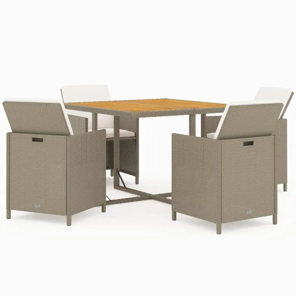 5 Piece Garden Dining Set with Cushions Poly Rattan Beige 3095527 - Furniture