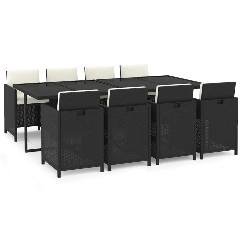 9 Piece Garden Dining Set with Cushions Poly Rattan Black 3095557 - Furniture