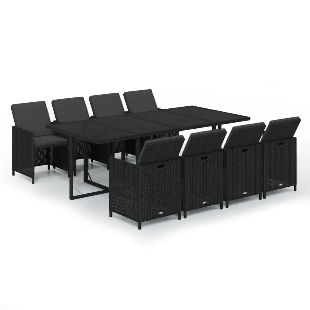 9 Piece Garden Dining Set with Cushions Poly Rattan Black 3095558 - Furniture