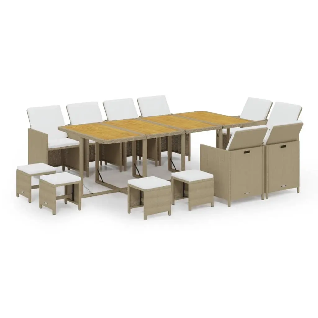 13 Piece Garden Dining Set with Cushions Poly Rattan Beige 3095583 - Furniture