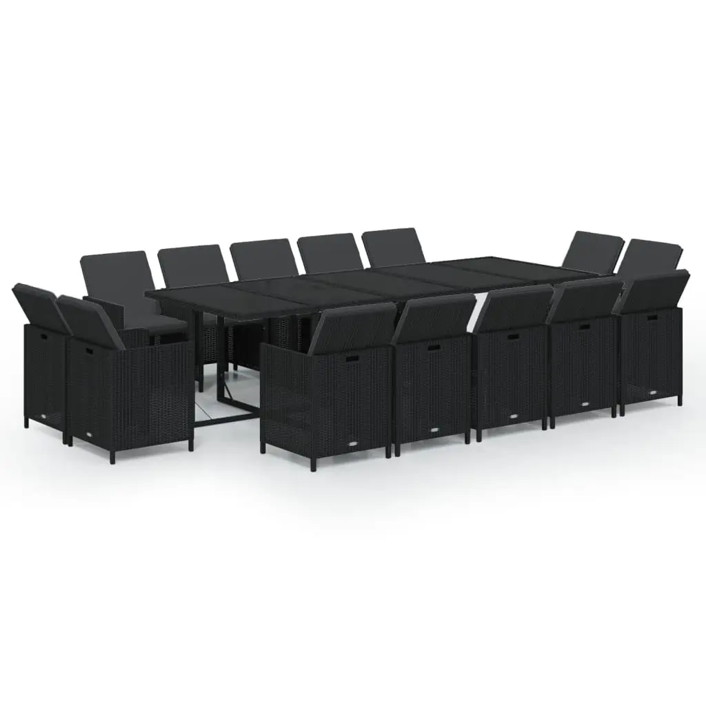 15 Piece Garden Dining Set with Cushions Poly Rattan Black 3095587 - Furniture
