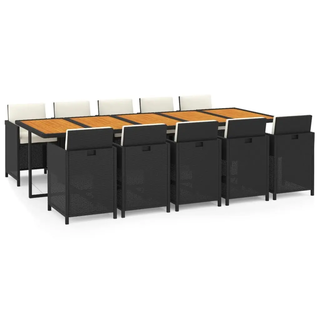 11 Piece Garden Dining Set with Cushions Poly Rattan Black 3095599 - Furniture