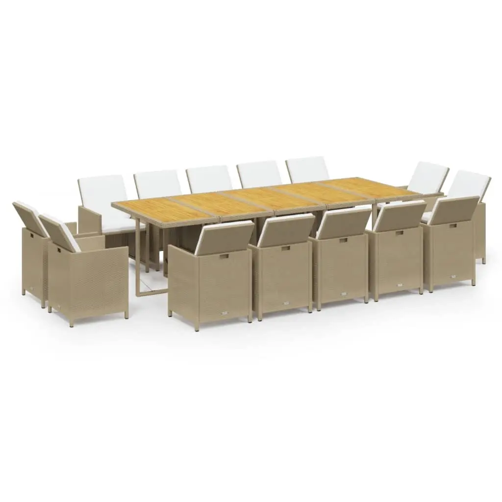 15 Piece Garden Dining Set with Cushions Poly Rattan Beige 3095609 - Furniture