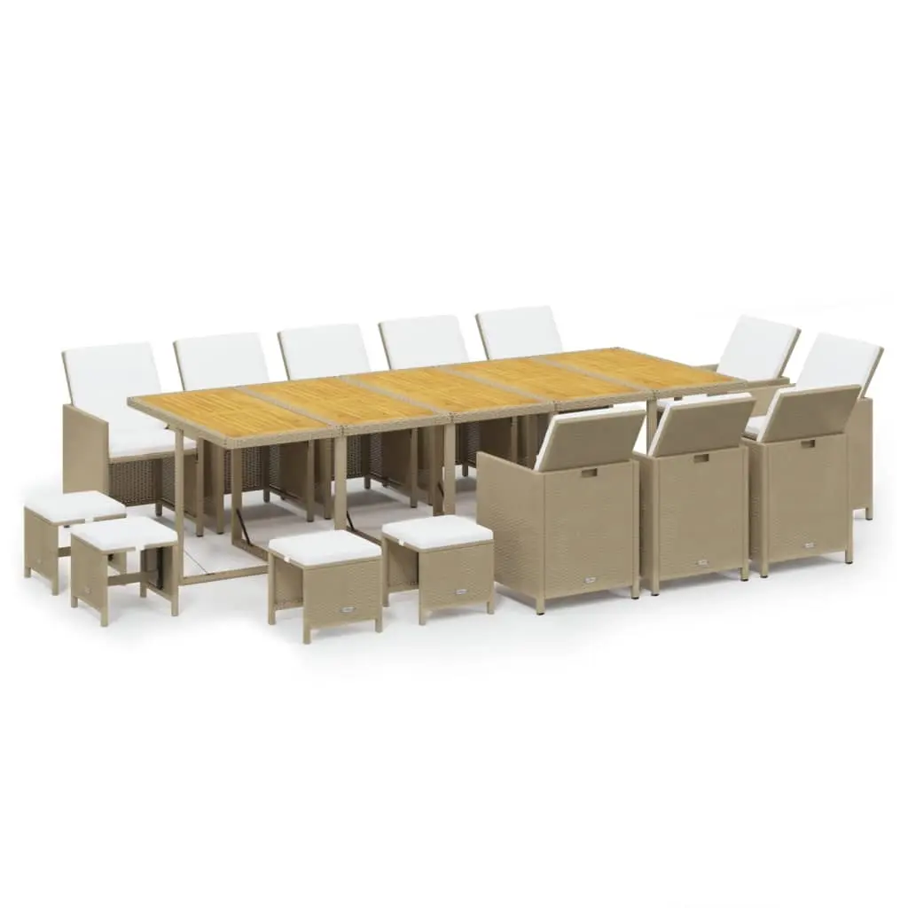 15 Piece Garden Dining Set with Cushions Poly Rattan Beige 3095610 - Furniture