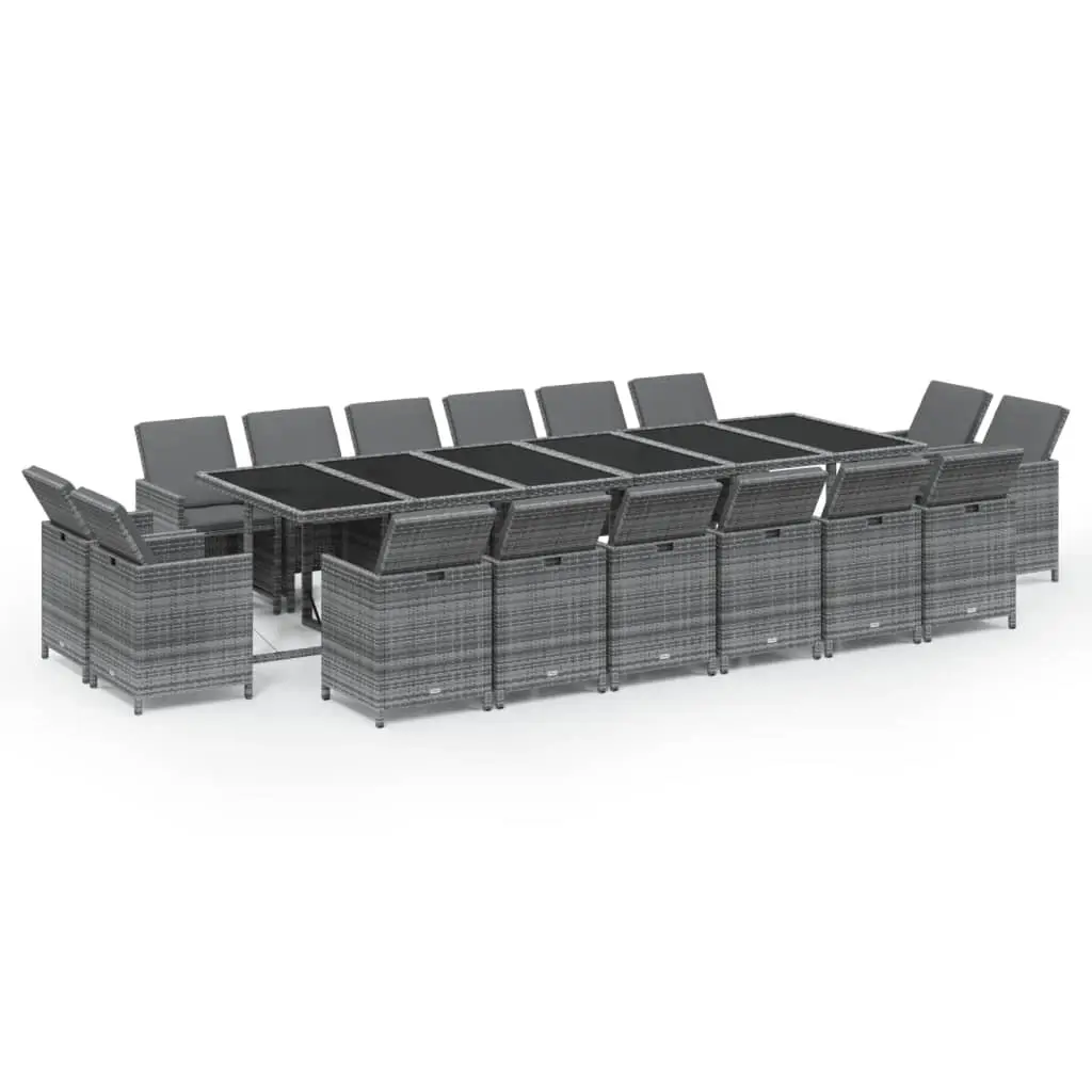 17 Piece Garden Dining Set with Cushions Poly Rattan Grey 3095618 - Furniture