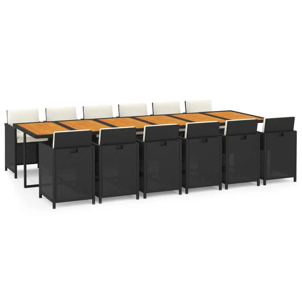 13 Piece Garden Dining Set with Cushions Poly Rattan Black 3095626 - Furniture