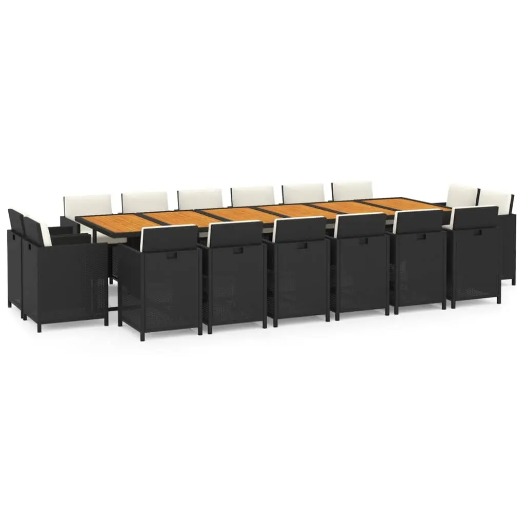 17 Piece Garden Dining Set with Cushions Poly Rattan Black 3095628 - Furniture