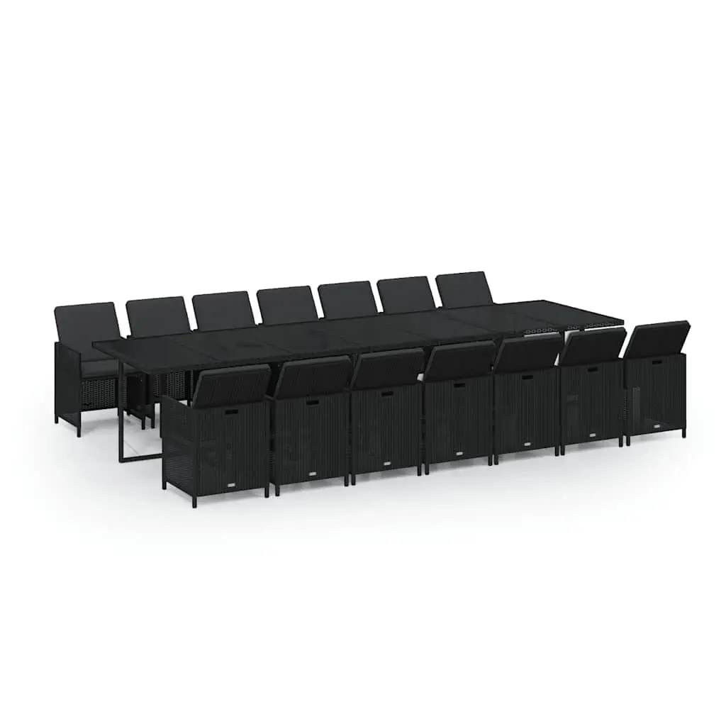 15 Piece Garden Dining Set with Cushions Poly Rattan Black 3095639 - Furniture