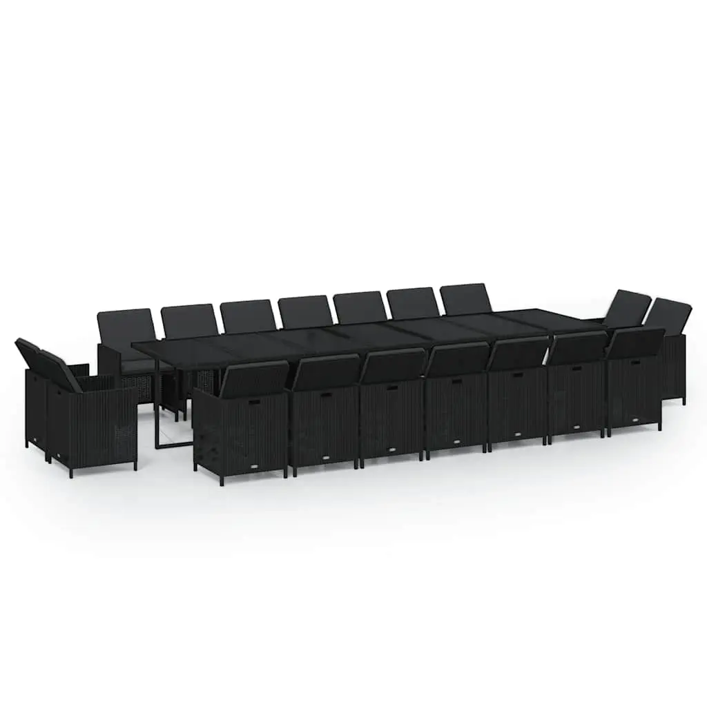 19 Piece Garden Dining Set with Cushions Poly Rattan Black 3095641 - Furniture