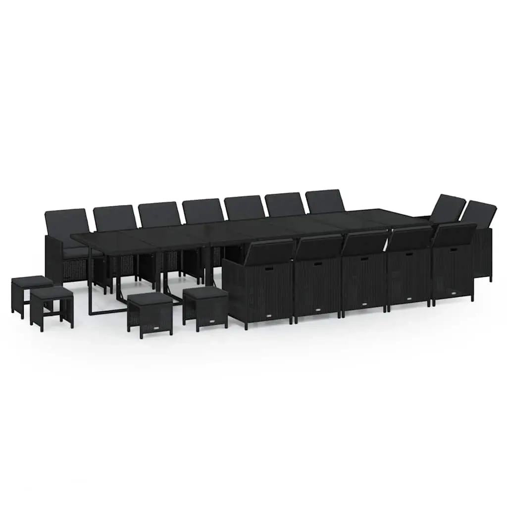 19 Piece Garden Dining Set with Cushions Poly Rattan Black 3095643 - Furniture