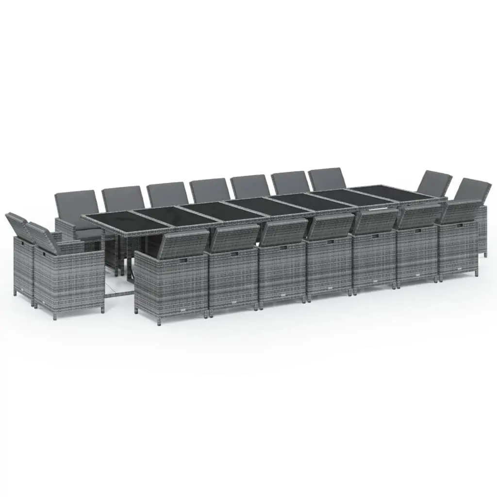 19 Piece Garden Dining Set with Cushions Poly Rattan Grey 3095645 - Furniture