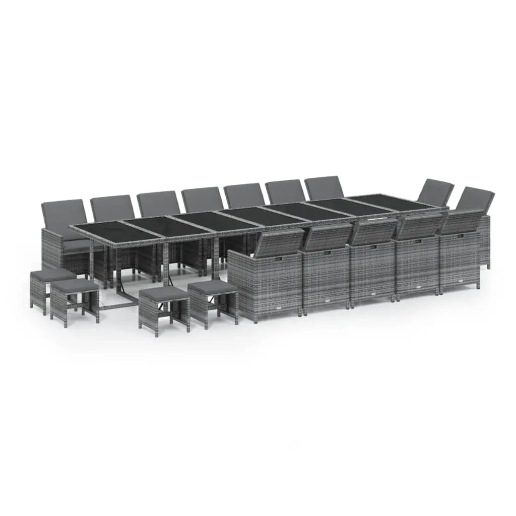 19 Piece Garden Dining Set with Cushions Poly Rattan Grey 3095646 - Furniture